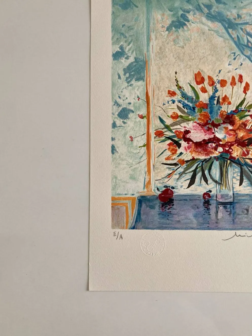 Lithographie (EA) signée Michel Henry - Bouquet à la fenêtre