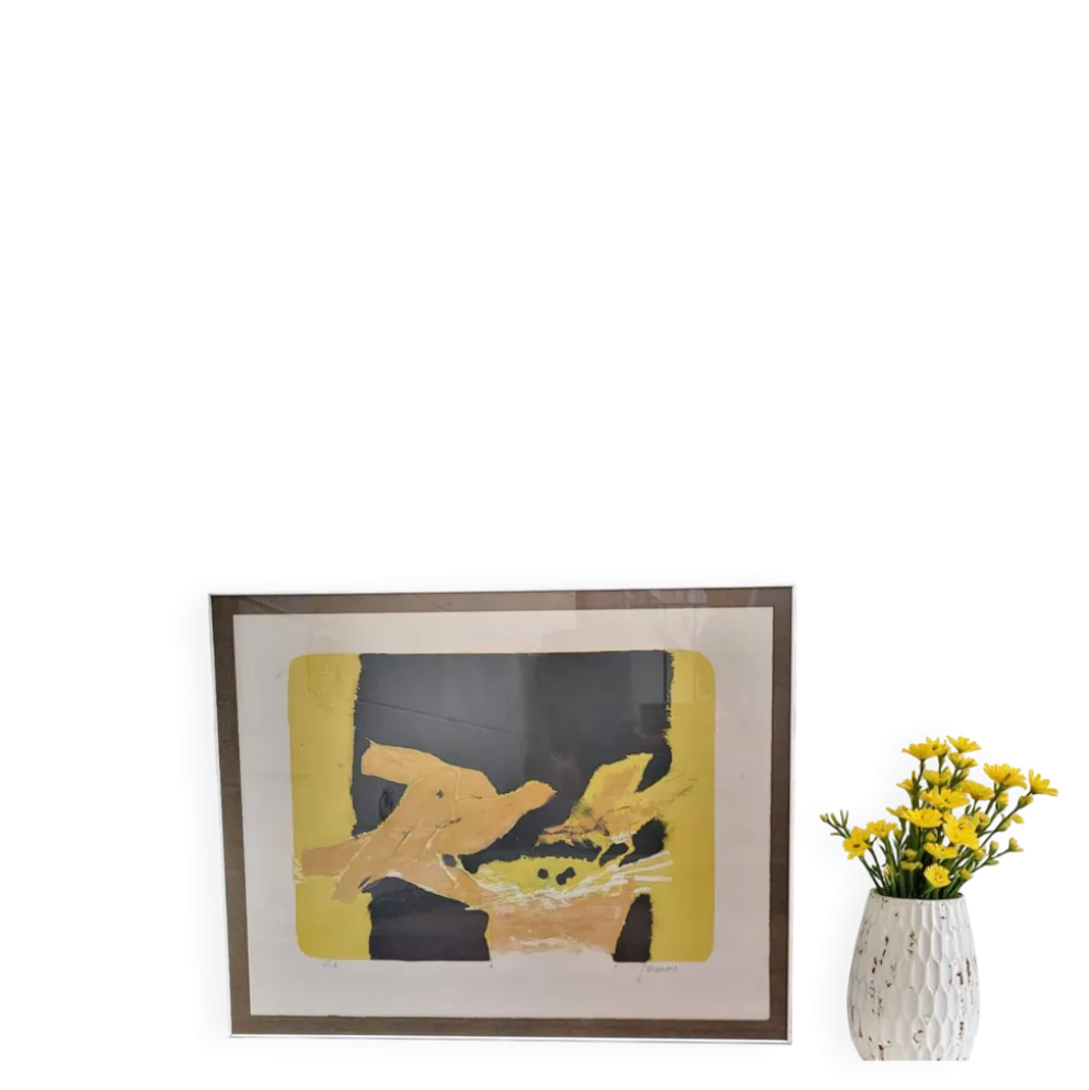 Lithographie Paul Guiramand (1926 - 2007) Oiseaux autours du nid.