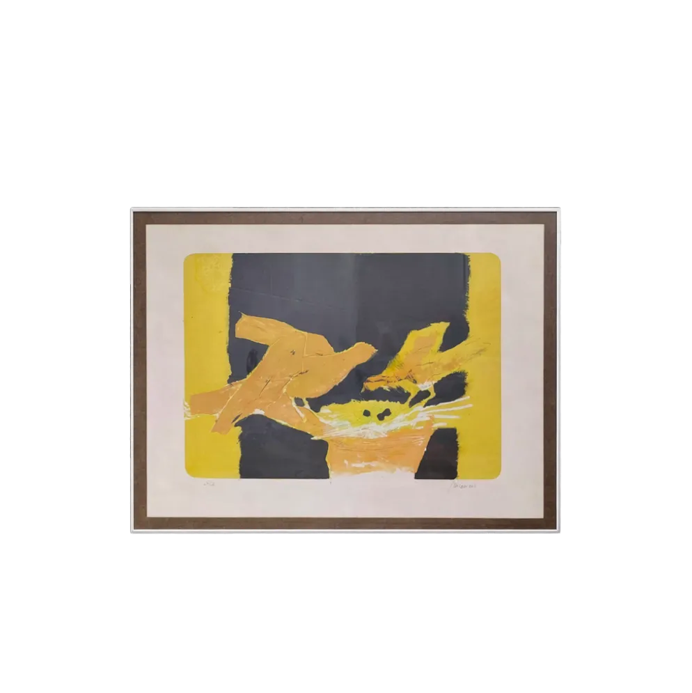 Lithographie Paul Guiramand (1926 - 2007) Oiseaux autours du nid.