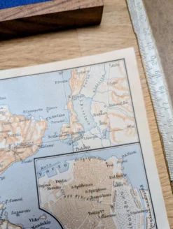 L'île de Corfou, plan original imprimé en 1910.