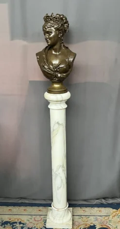 Léopold Harzé (1831–1893). Buste en bronze d'une jeune femme sur base en marbre. Belgique. Daté 1878.