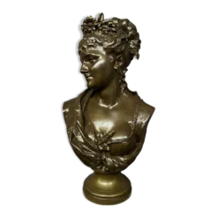 Léopold Harzé (1831–1893). Buste en bronze d'une jeune femme sur base en marbre. Belgique. Daté 1878.