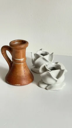 Lot bougeoirs porcelaine et grès vintage