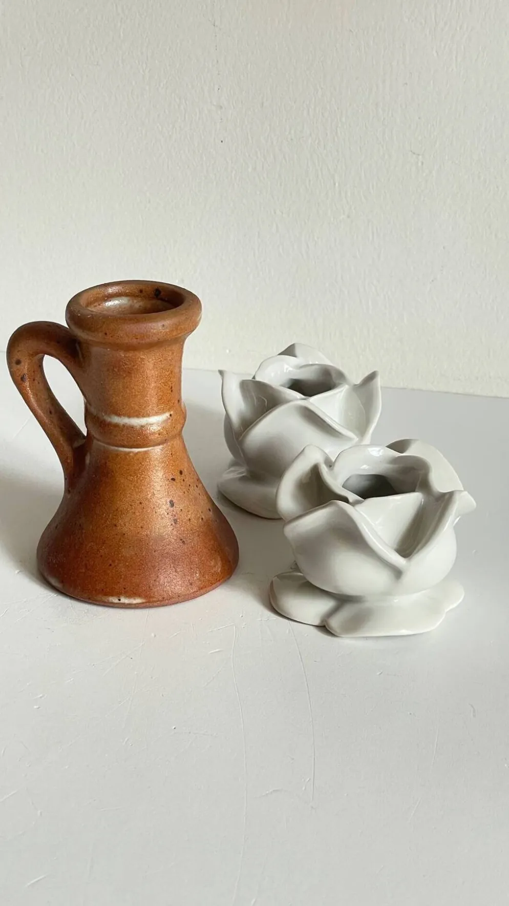 Lot bougeoirs porcelaine et grès vintage