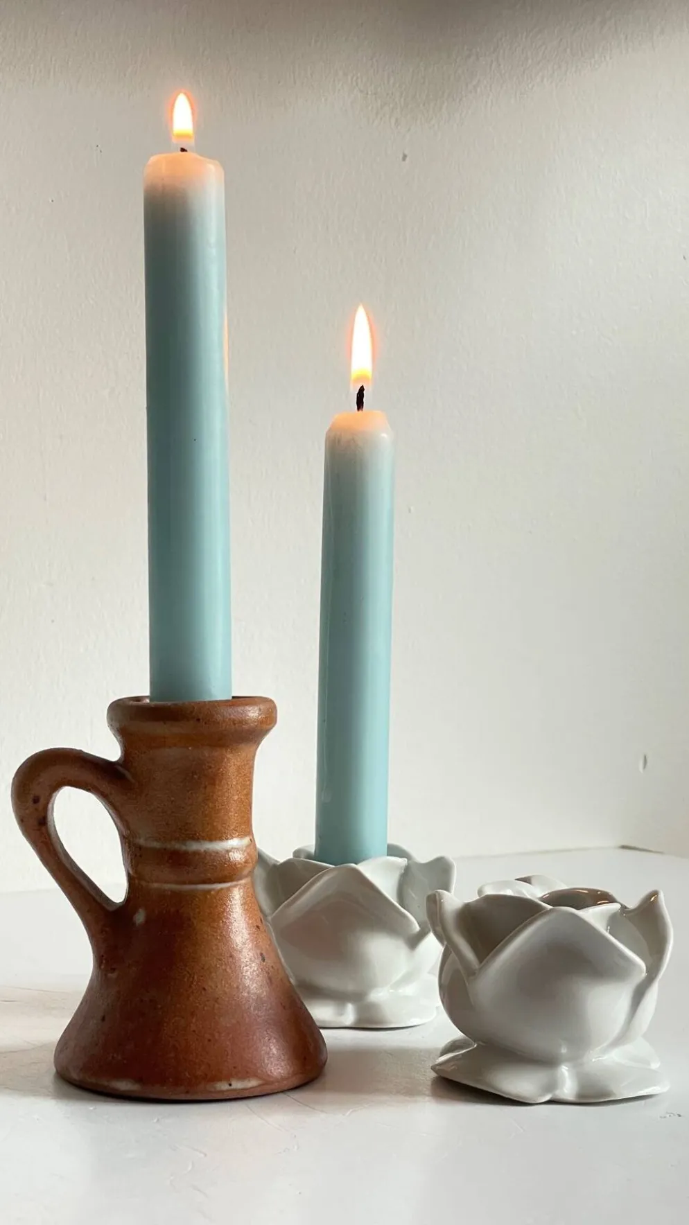 Lot bougeoirs porcelaine et grès vintage