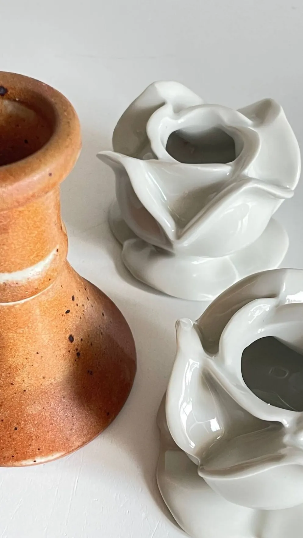 Lot bougeoirs porcelaine et grès vintage
