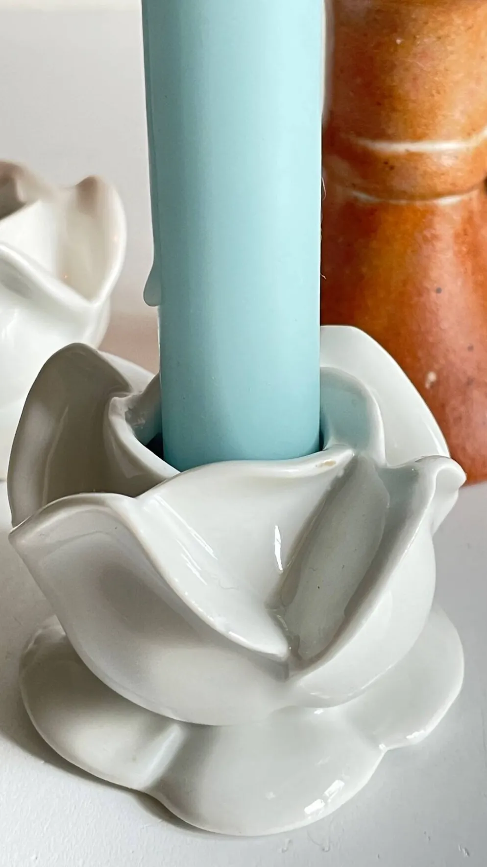 Lot bougeoirs porcelaine et grès vintage