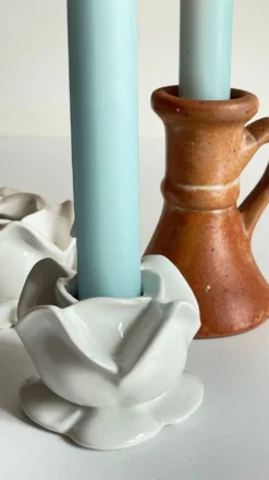 Lot bougeoirs porcelaine et grès vintage