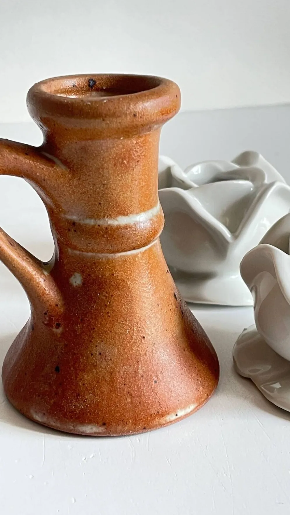 Lot bougeoirs porcelaine et grès vintage