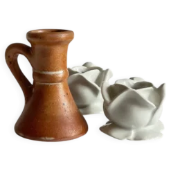 Lot bougeoirs porcelaine et grès vintage