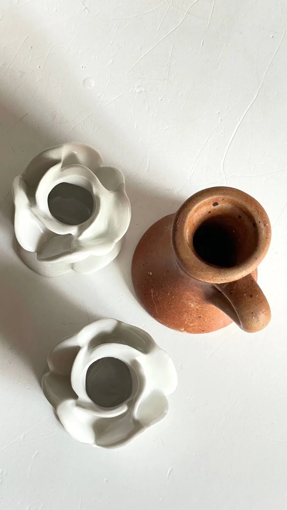 Lot bougeoirs porcelaine et grès vintage