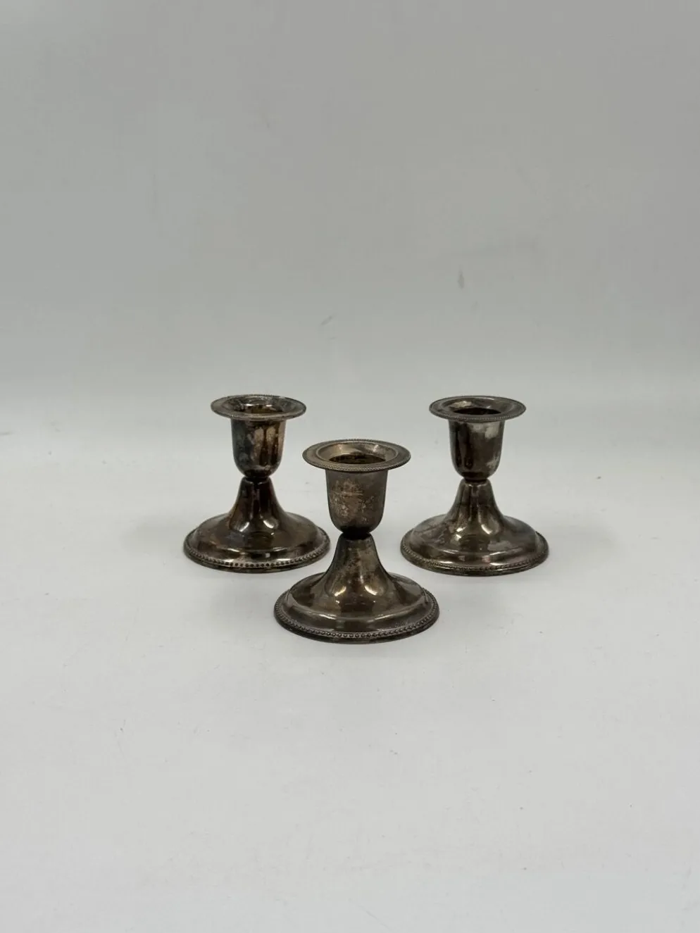 Lot de 3 bougeoirs vintage en métal argenté