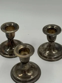 Lot de 3 bougeoirs vintage en métal argenté