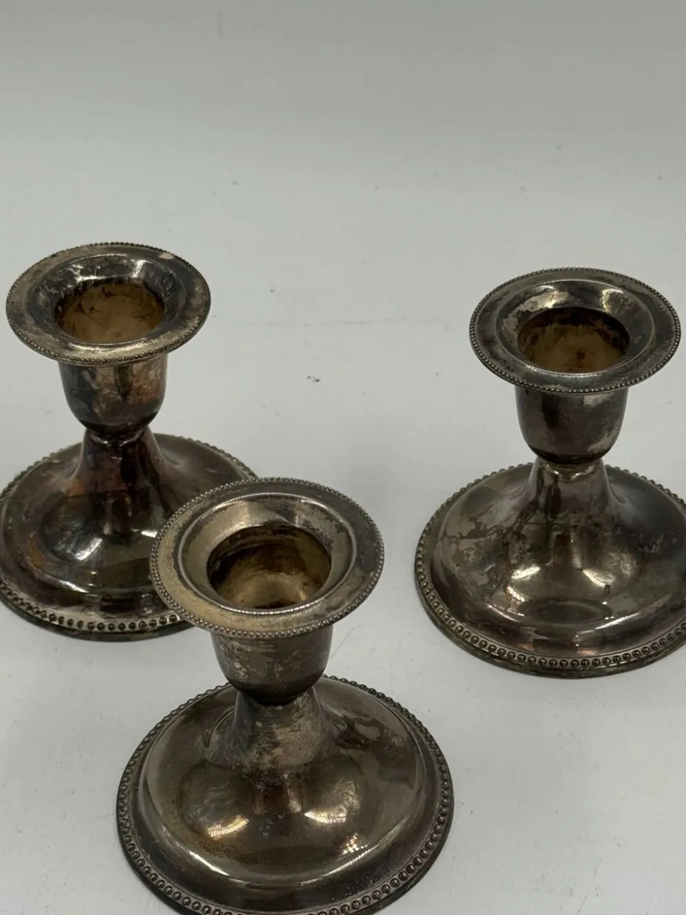 Lot de 3 bougeoirs vintage en métal argenté