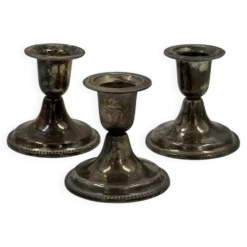 Lot de 3 bougeoirs vintage en métal argenté
