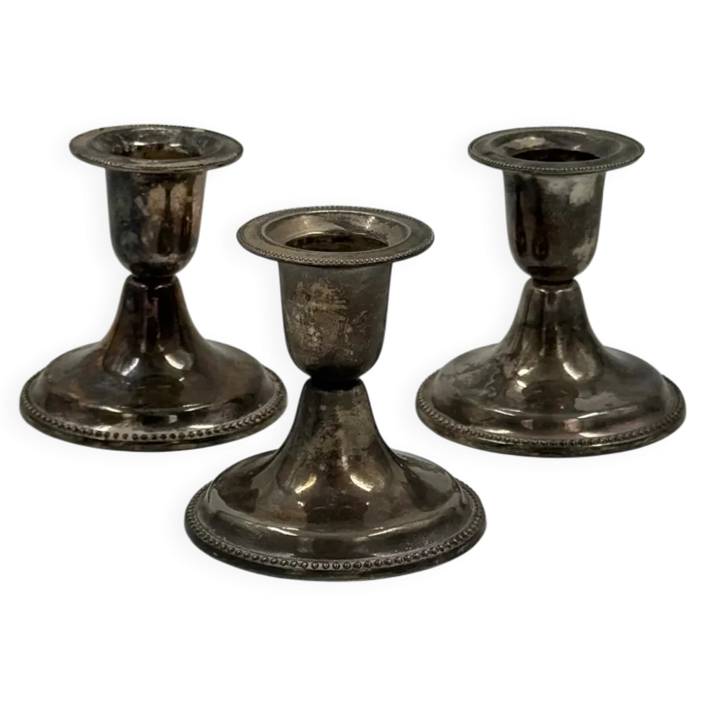 Lot de 3 bougeoirs vintage en métal argenté