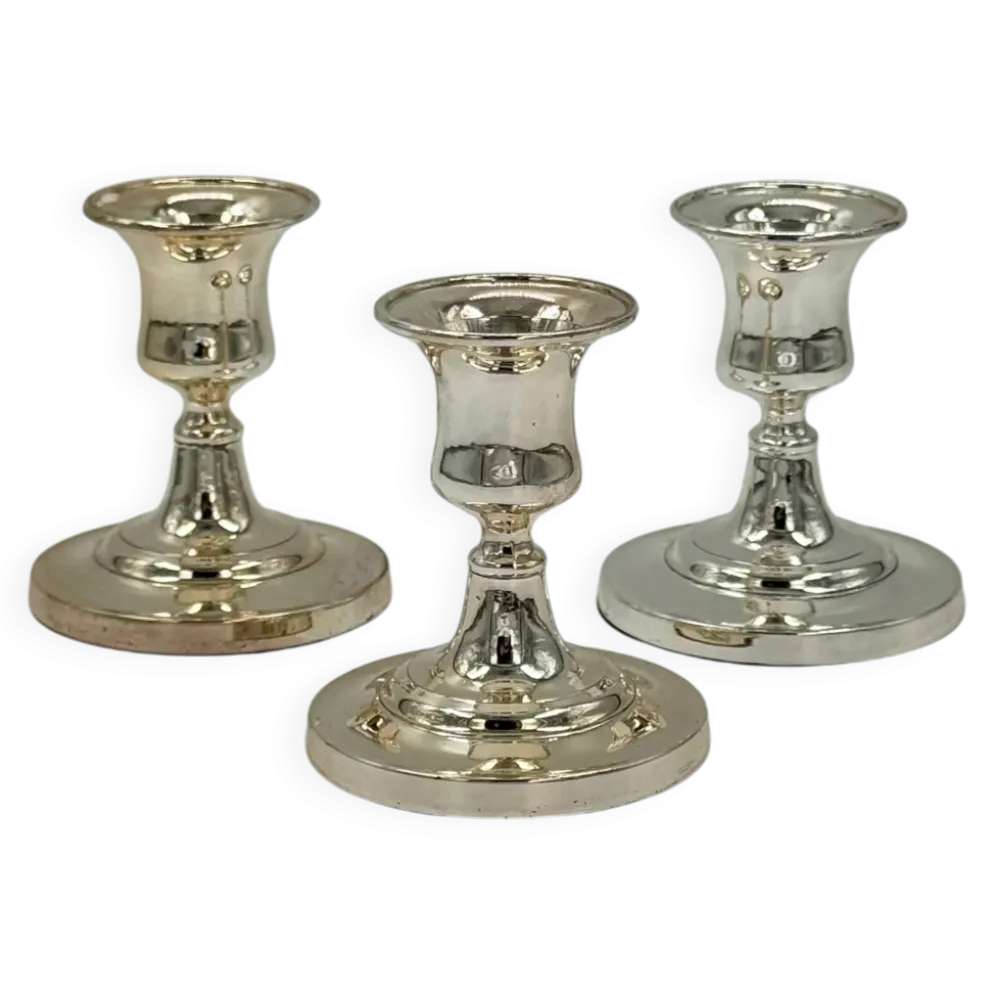 Lot de 3 bougeoirs vintage en métal argenté