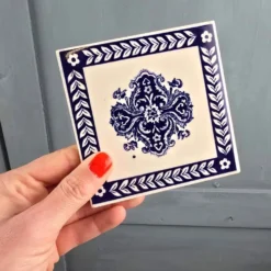 Lot de 6 carreaux anciens gien 11x11 cm – faïence bleu blanc décor vintage