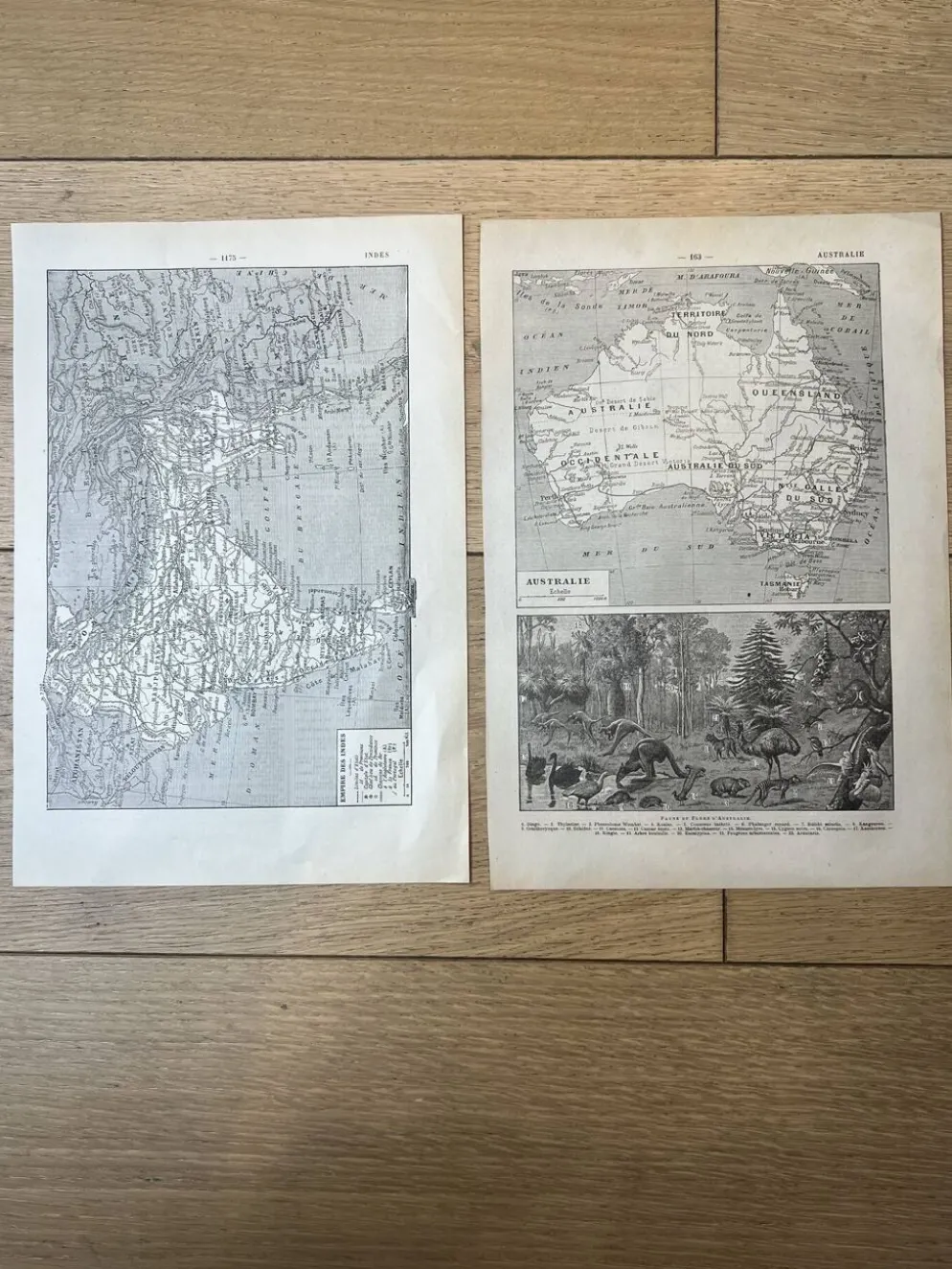 Lot de 2 cartes - Indes et Australie 20x29cm