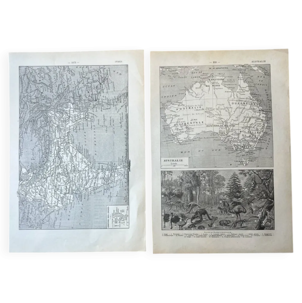 Lot de 2 cartes - Indes et Australie 20x29cm