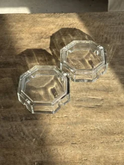 Lot de 2 cendriers octogonaux vintage en verre moulé D11 H3,5
