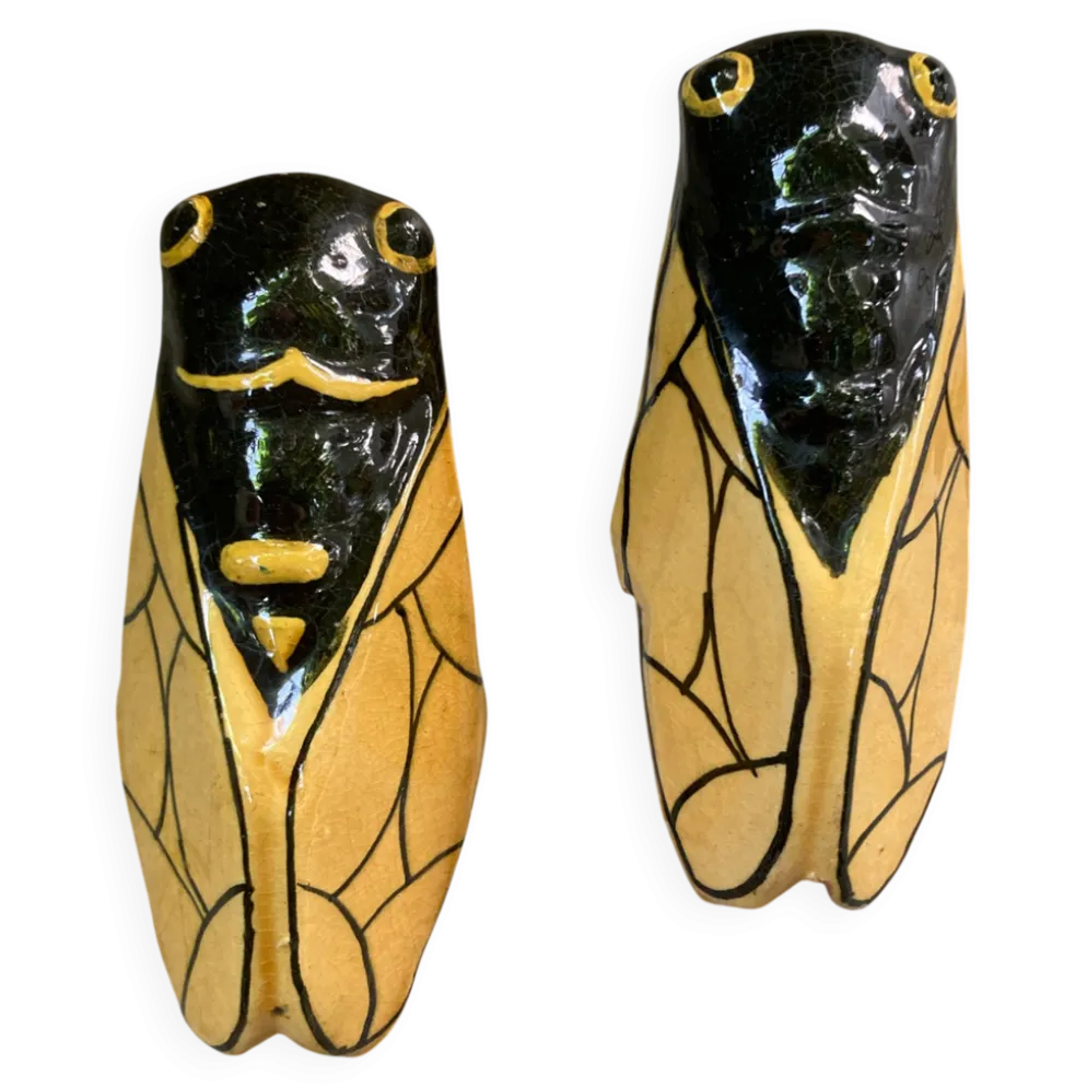 Lot de 2 cigales céramique jaune vintage