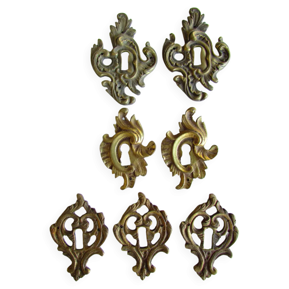Lot de 7 entrées de serrure en bronze, pour meubles anciens