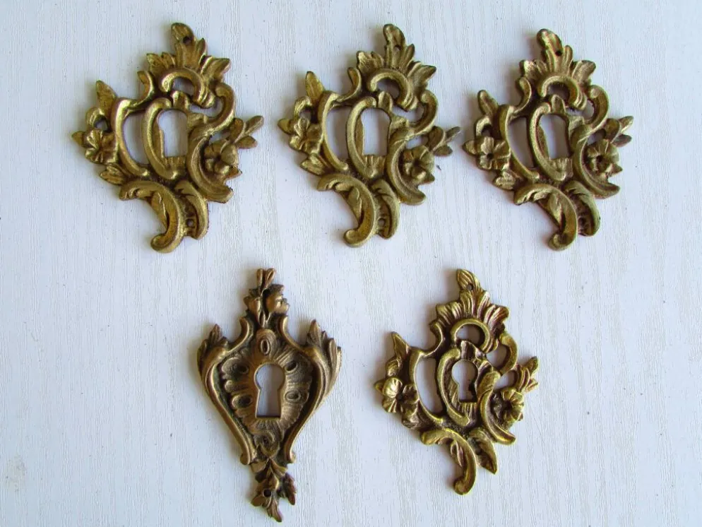 Lot de 7 entrées de serrure en bronze, pour meubles anciens