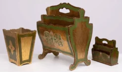 Lot de 3 porte-journaux florentins, porte-lettres, corbeille à papier années 1960 italie