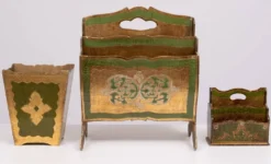 Lot de 3 porte-journaux florentins, porte-lettres, corbeille à papier années 1960 italie