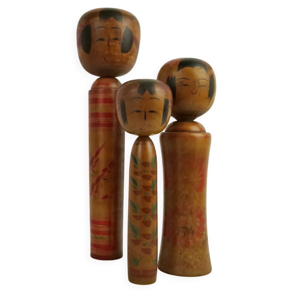 Lot de 3 poupées kokeshi (taille moyenne)