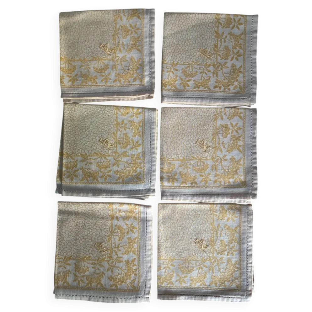 Lot de 6 serviettes à thé monogrammées en damassé