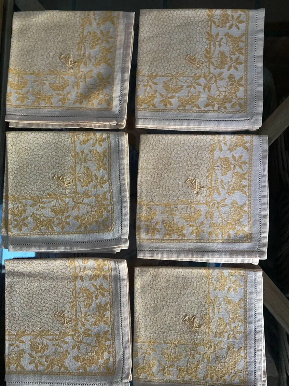Lot de 6 serviettes à thé monogrammées en damassé