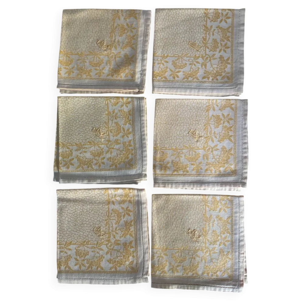 Lot de 6 serviettes à thé monogrammées en damassé