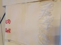 Lot de 6 serviettes toilette coton i nid d abeilles franges 1930 50