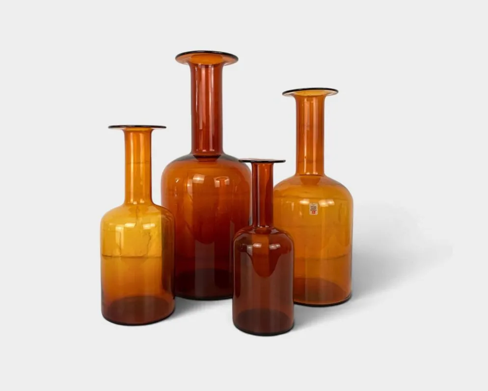 Lot de 4 vases Gulvvase ambre par Otto Brauer, Holmegaard, Danemark 1960