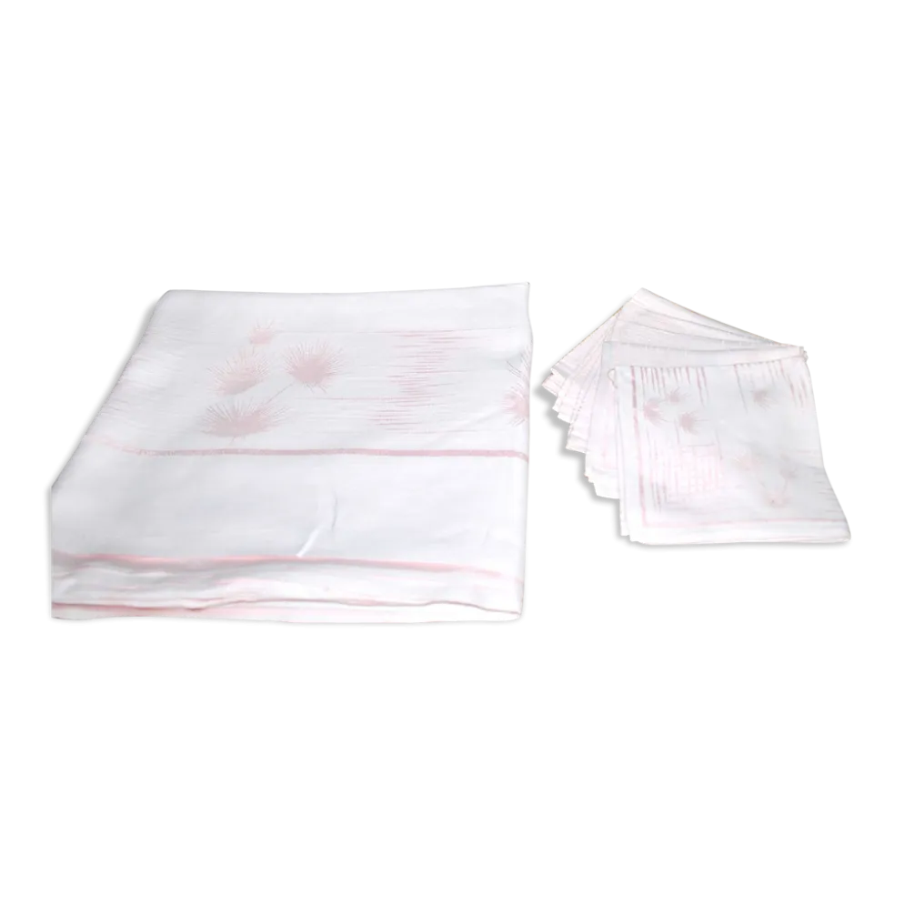 Lot 1 Nappe et 6 serviettes en métis rose poudré vintage 140 x 120