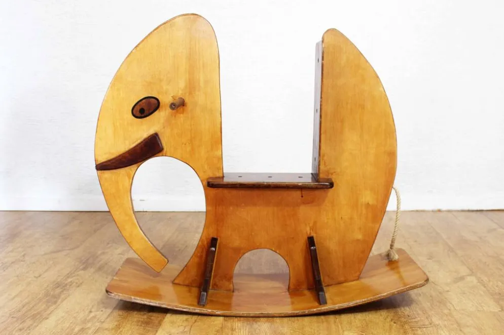 Éléphant à bascule en bois 1970