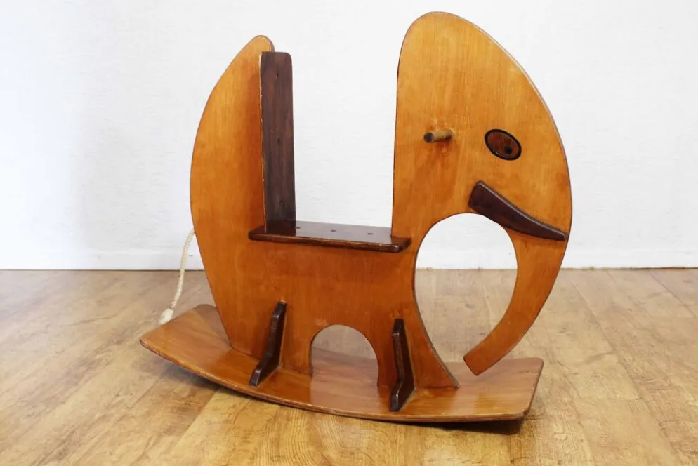 Éléphant à bascule en bois 1970