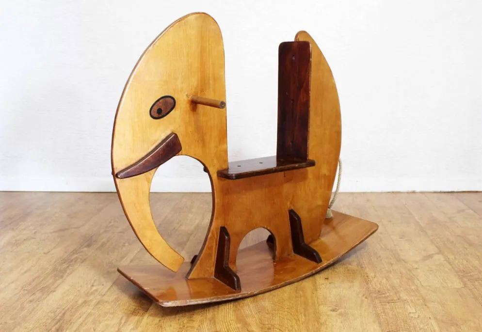 Éléphant à bascule en bois 1970