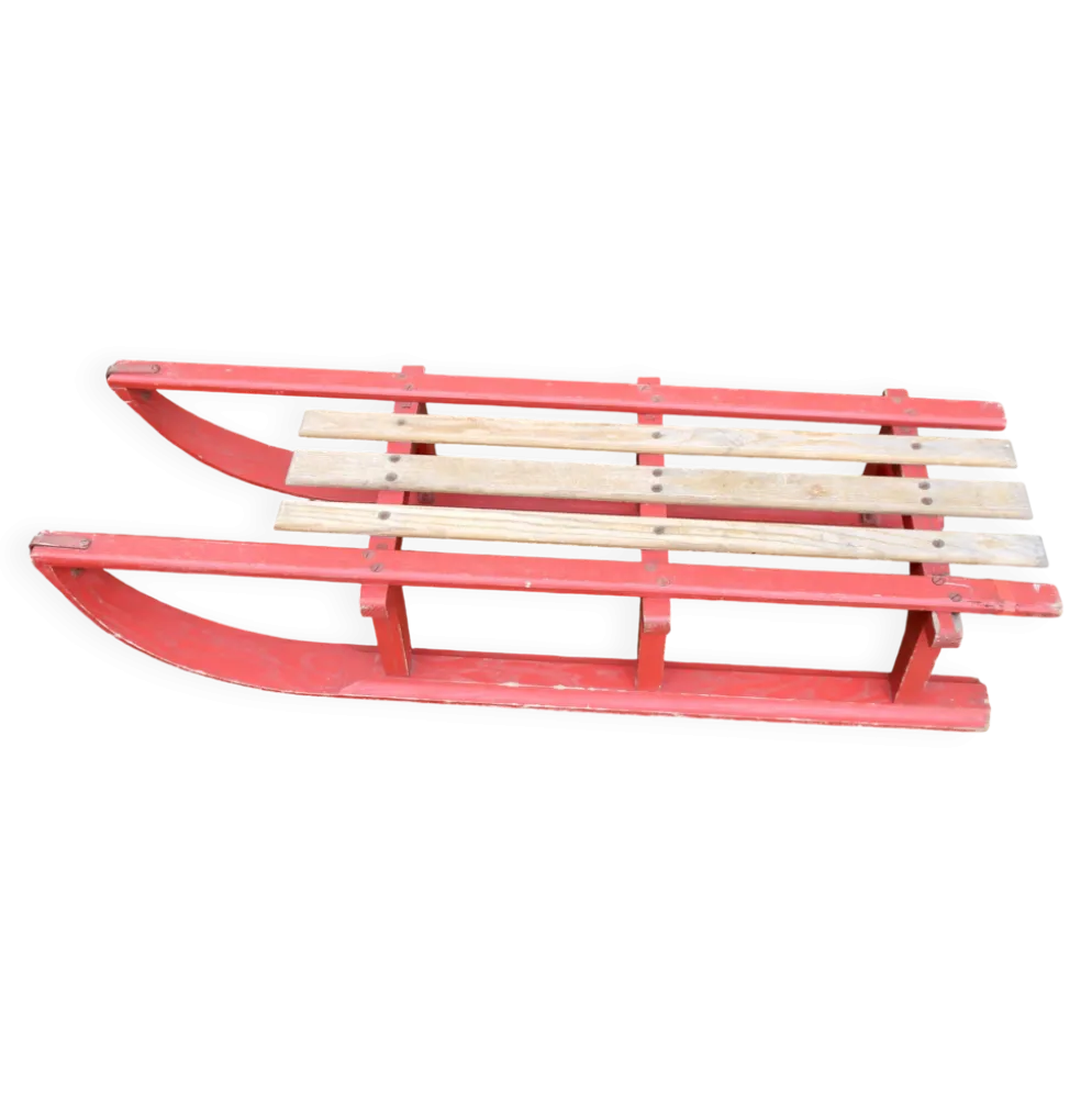 Luge vintage biplace traîneau bois de chêne 1930's 106 cm