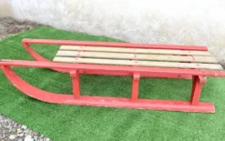 Luge vintage biplace traîneau bois de chêne 1930's 106 cm