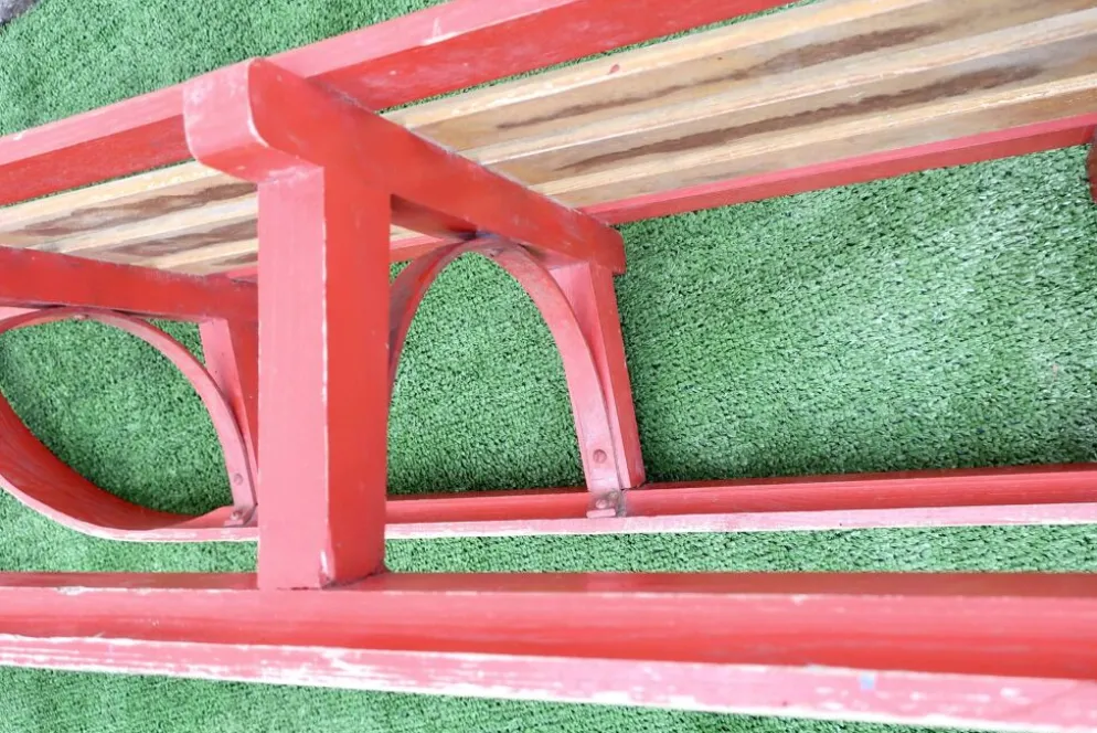 Luge vintage biplace traîneau bois de chêne 1930's 106 cm
