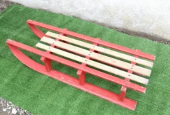 Luge vintage biplace traîneau bois de chêne 1930's 106 cm