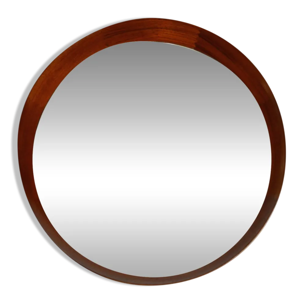 Magnifique miroir mural rond en teck des années 1960 par TH. POSS 'EFTF Copenhague Danemark
