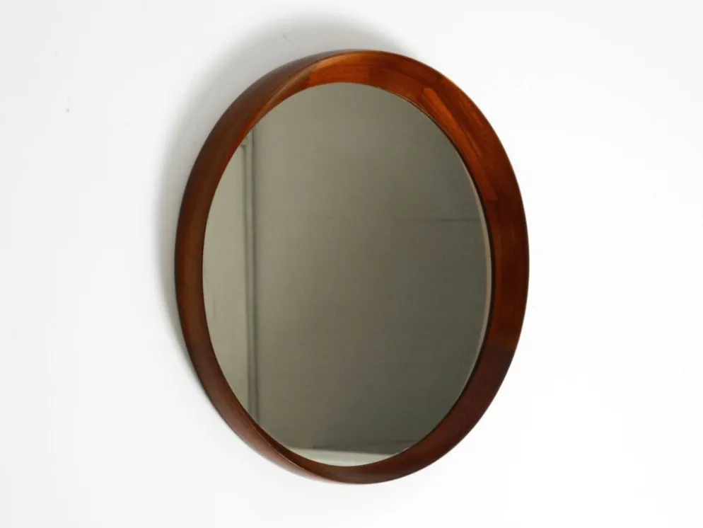 Magnifique miroir mural rond en teck des années 1960 par TH. POSS 'EFTF Copenhague Danemark