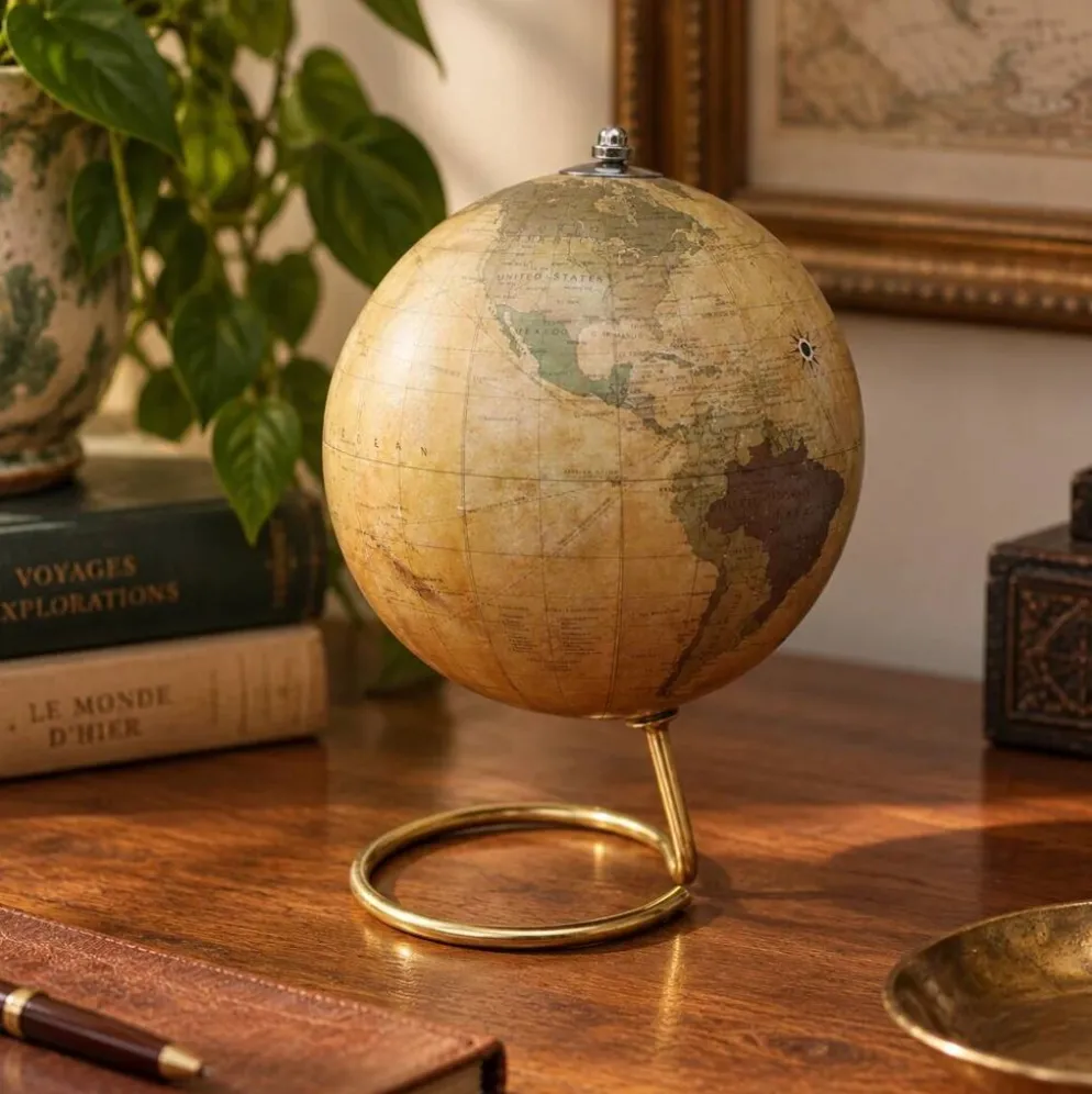 Mappemonde décorative sur pied doré – style vintage