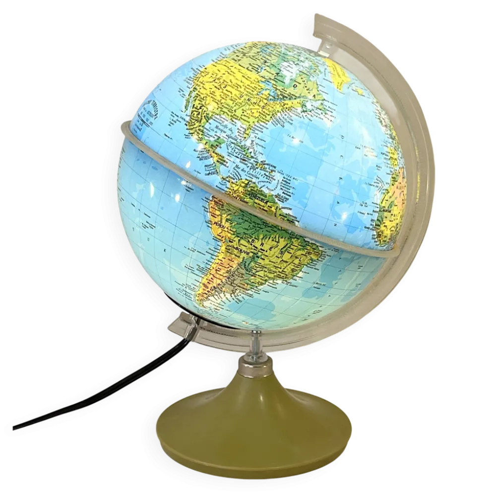 Mappemonde, globe terrestre lumineux ancien vintage