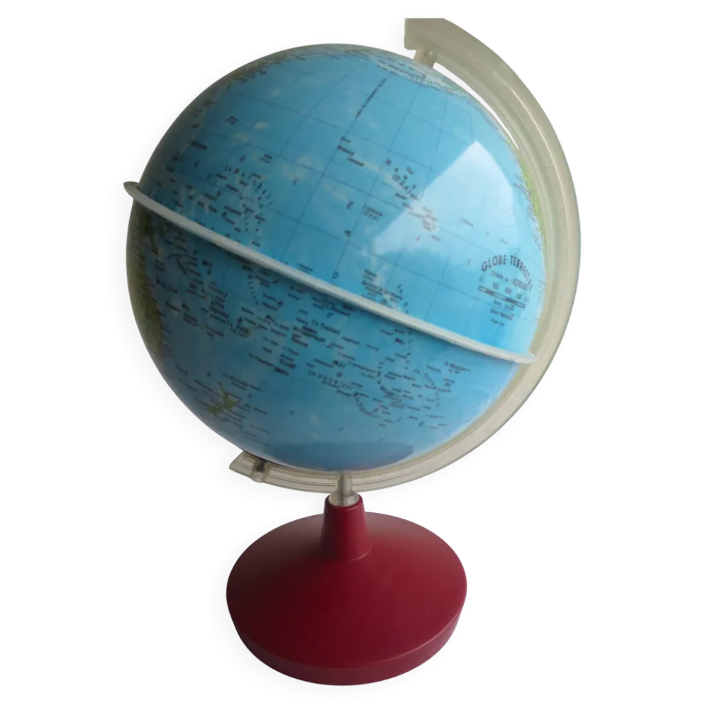mappemonde vintage ,socle plastic couleur bordeau