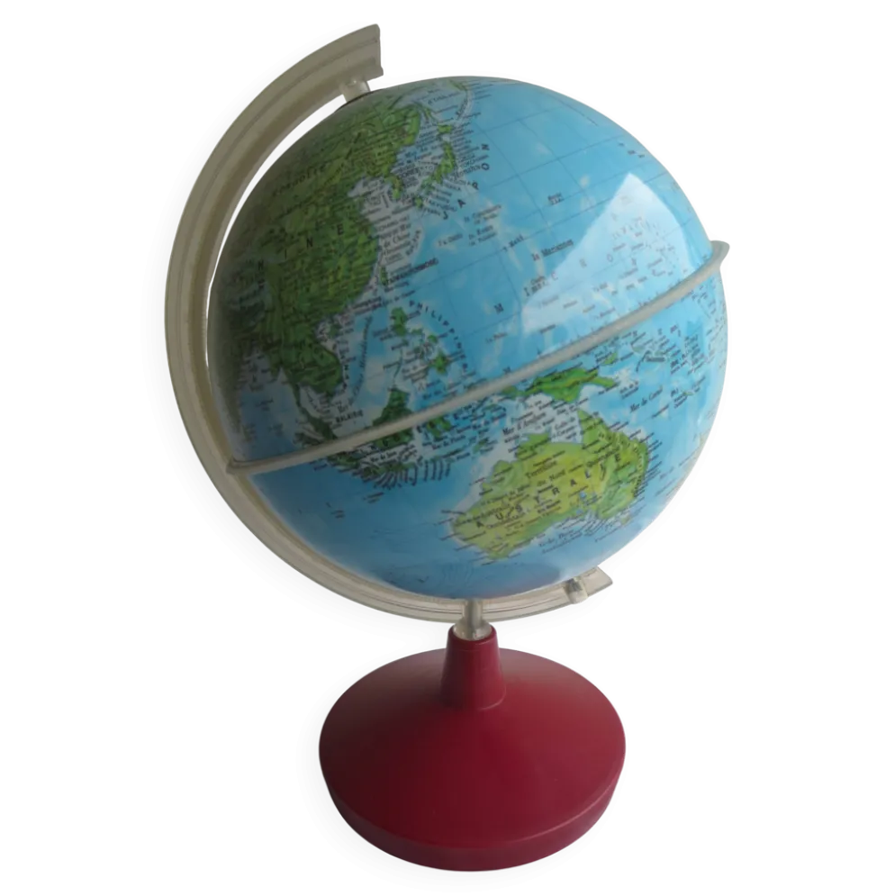mappemonde vintage ,socle plastic couleur bordeau